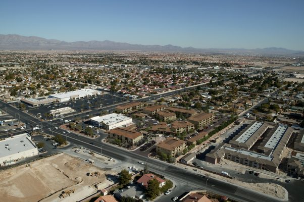 Aerial perspective rendering at the Trammell Crow Chayenne and Jones apartments project.