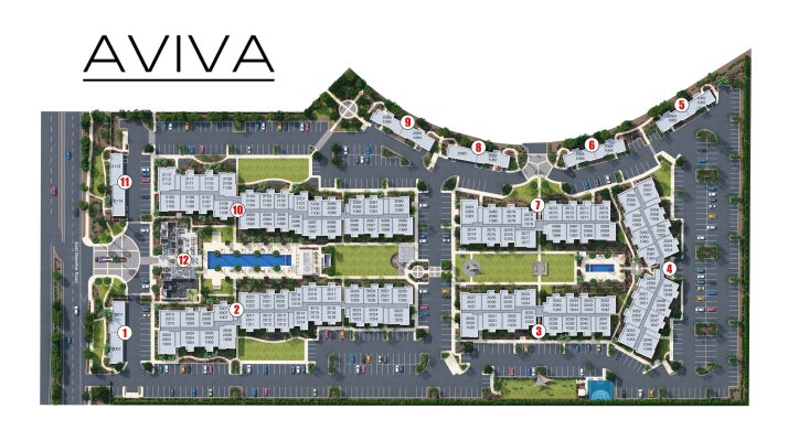 Rendered Site Plan for Aviva Apartment in Mesa, Arizona.