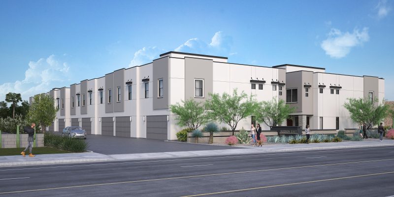 Street view perspective of the Hudson apartments. Project by Porchlight Homes.