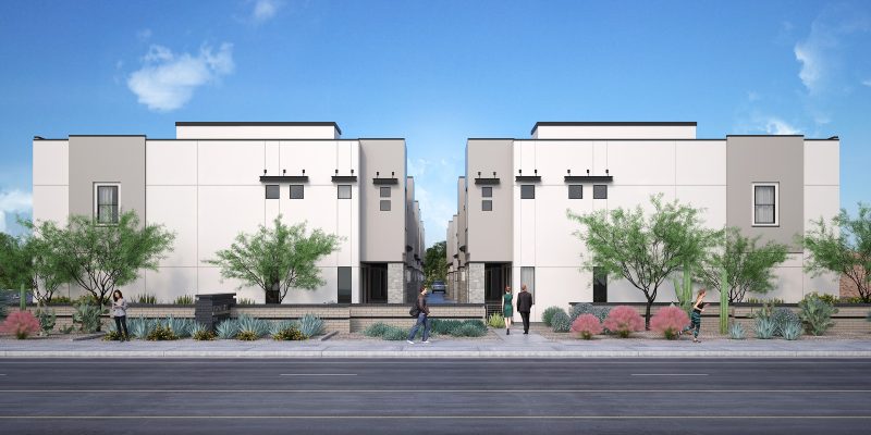 Street view elevation of the Hudson apartments. Project by Porchlight Homes.