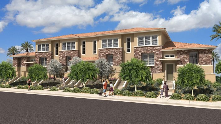 Streetview rendering at Madison Place apartments, by Monterey Homes.