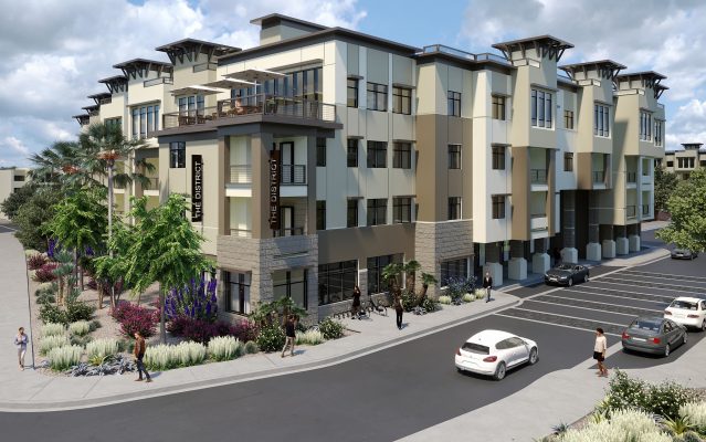 Raised corner perspective rendering for Phase 2 of the District at Scottsdale. AKA Scottsdale Grand. Designed by Biltform.