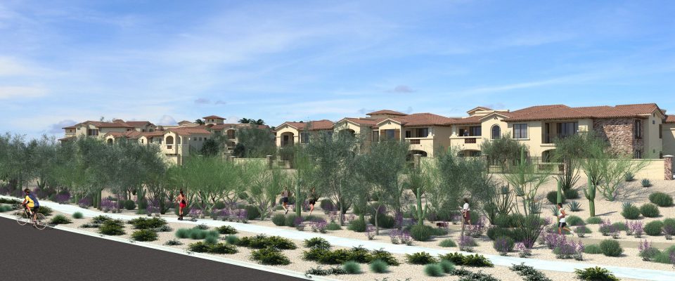 Streetscape rendering of Silverstone Apartments, by Mark-Taylor Residential.