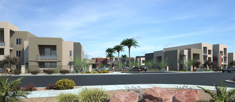Velaire Luxury Apartments. Main entry perspective rendering. PB Bell.